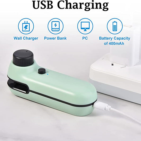 Bag Sealer, 2 In 1 Mini Bag Sealer Heat Seal Rechargeable And Cutter, With Cable USB Rechargeable Food Bag Sealing Machine